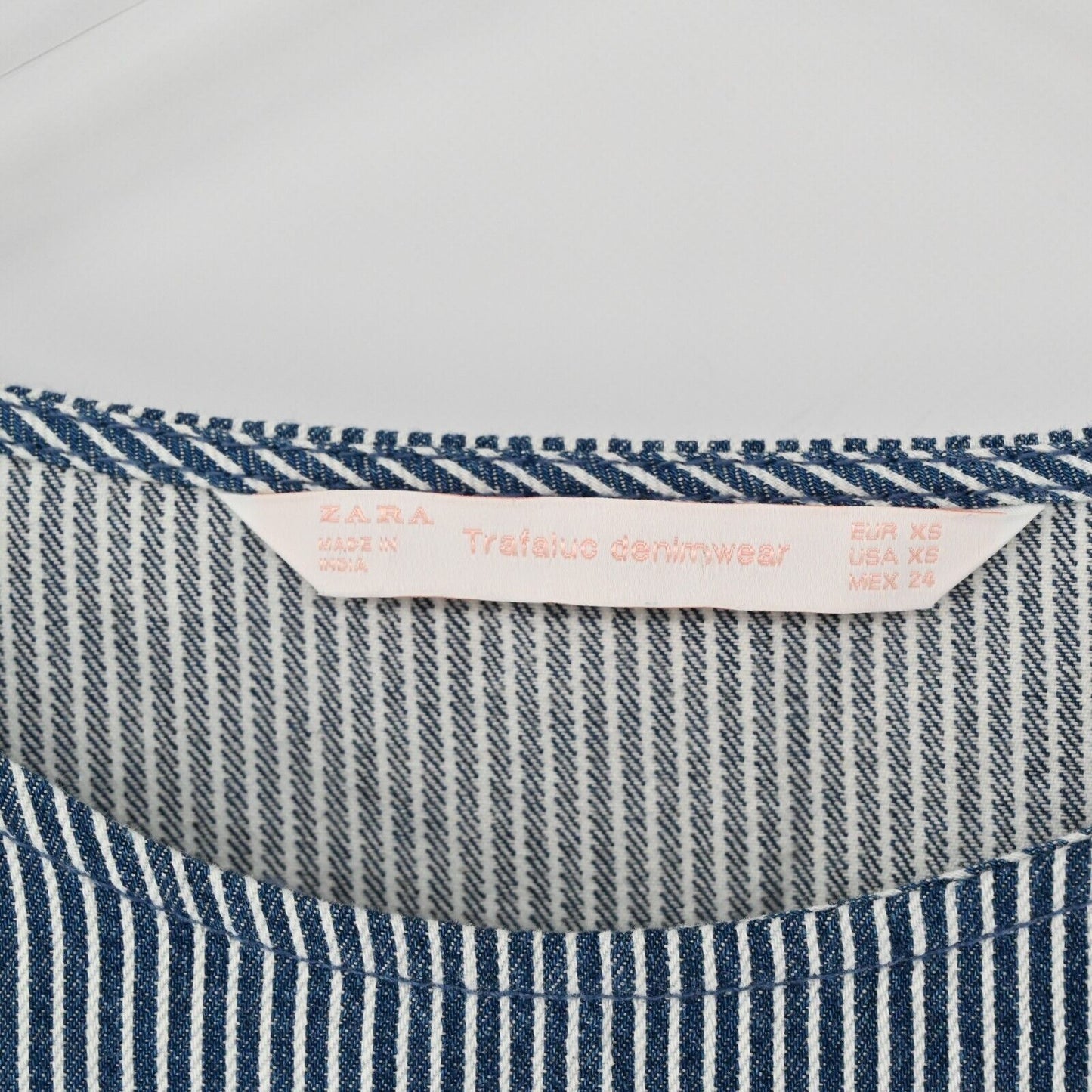 ZARA Top Womens Size XS Blouse Floral Embroidered Stripe Balloon Sleeve Denim