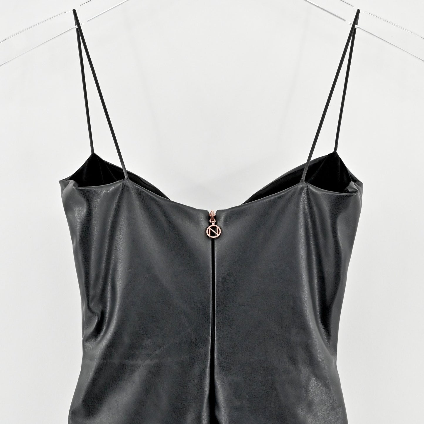 Nookie Rhea Black Faux Leather Mini Dress Size XS Sleeveless Ruched Bodycon