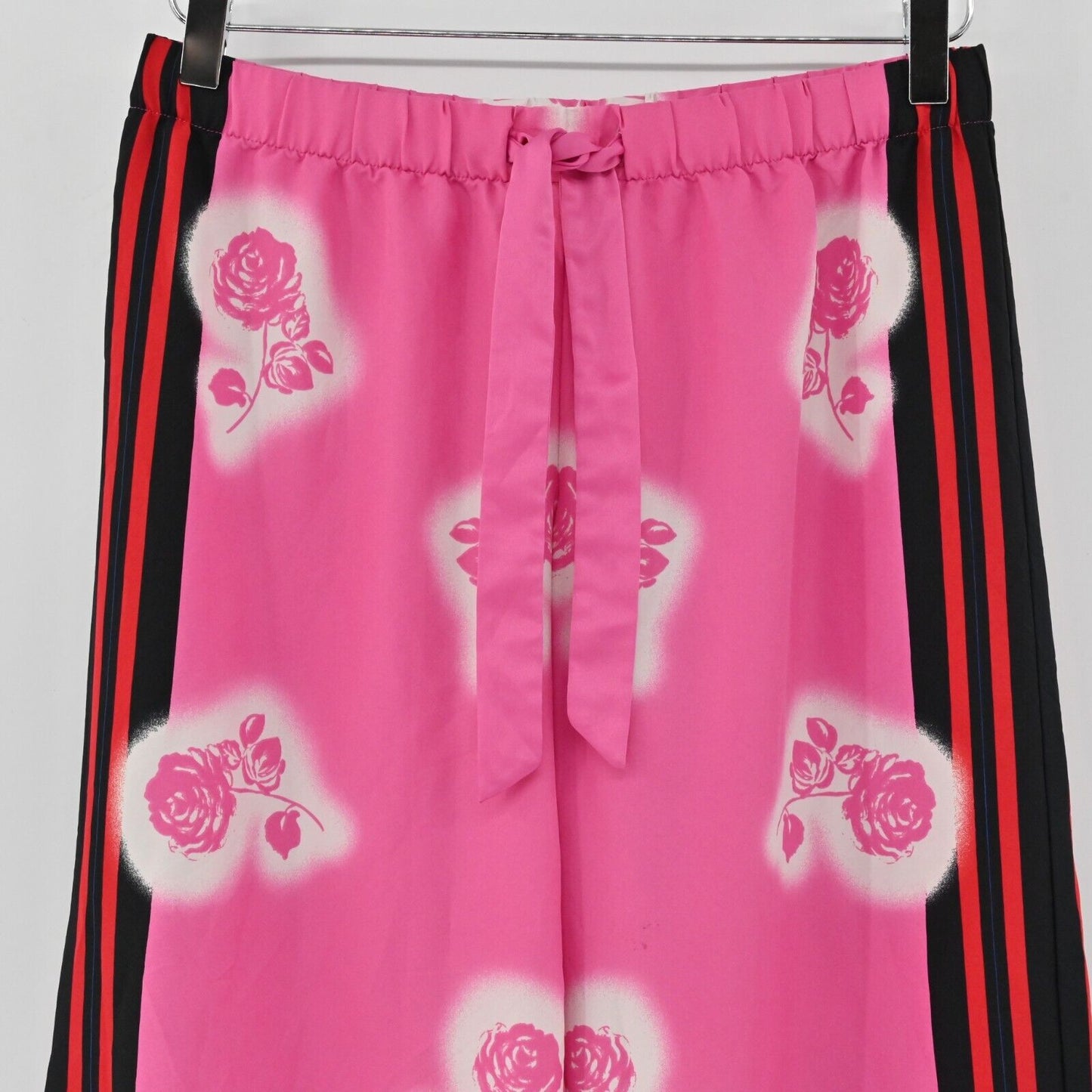 VICTORIAS SECRET Pajama Pants Womens Size S Pink Floral Stripe Wide Leg Satin