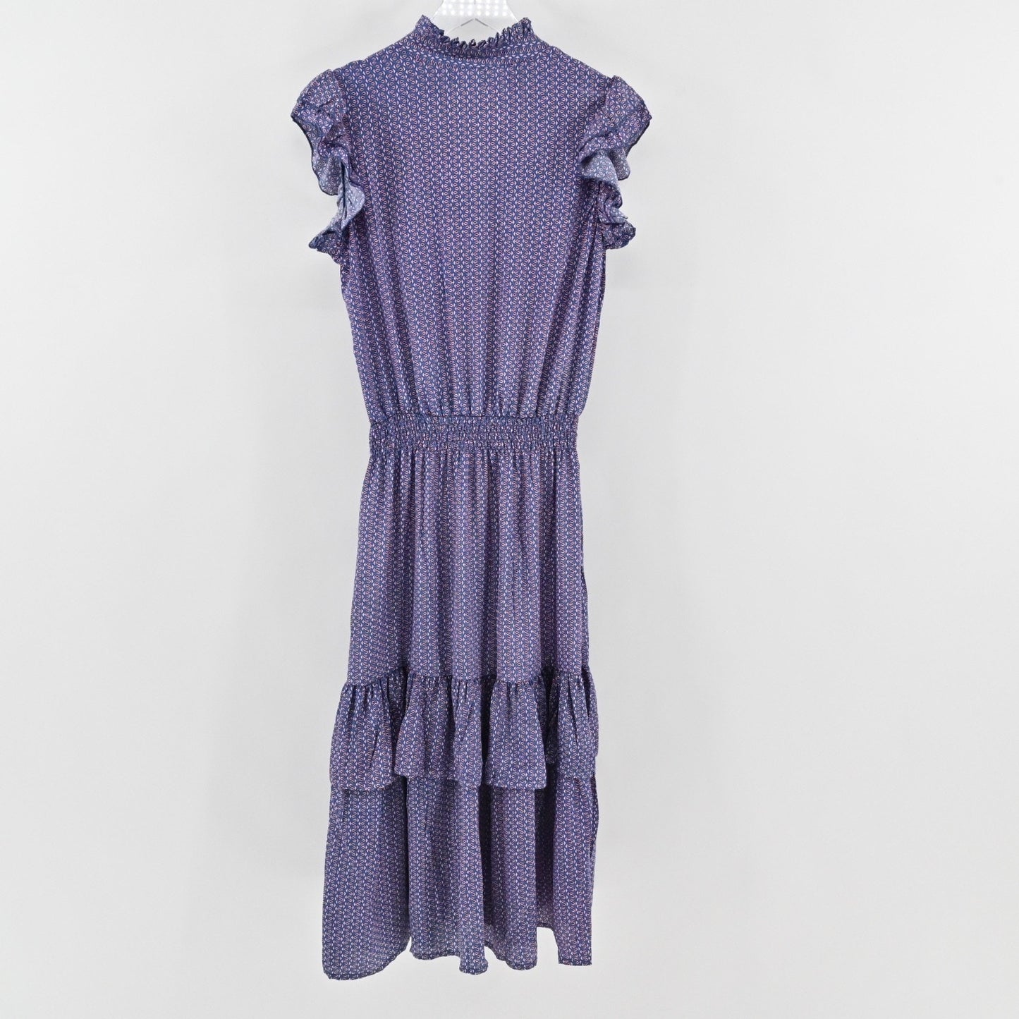 PERRY WALKER COLLECTIVE Cornelia Midi Dress Size M Blue Floral Silk Peasant Boho