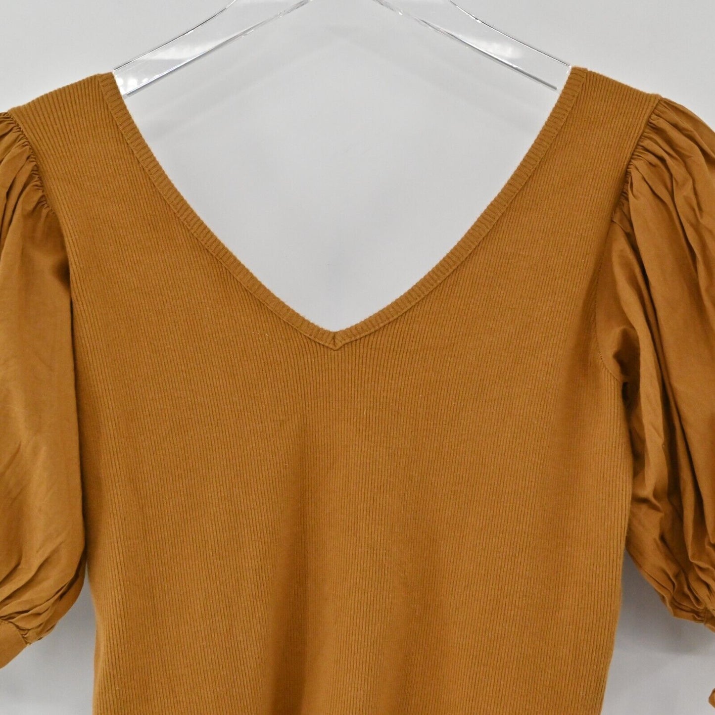 ANTHROPOLOGIE Top Womens Size XS Maeve Puff Sleeve Tie VNeck Mustard Blouse