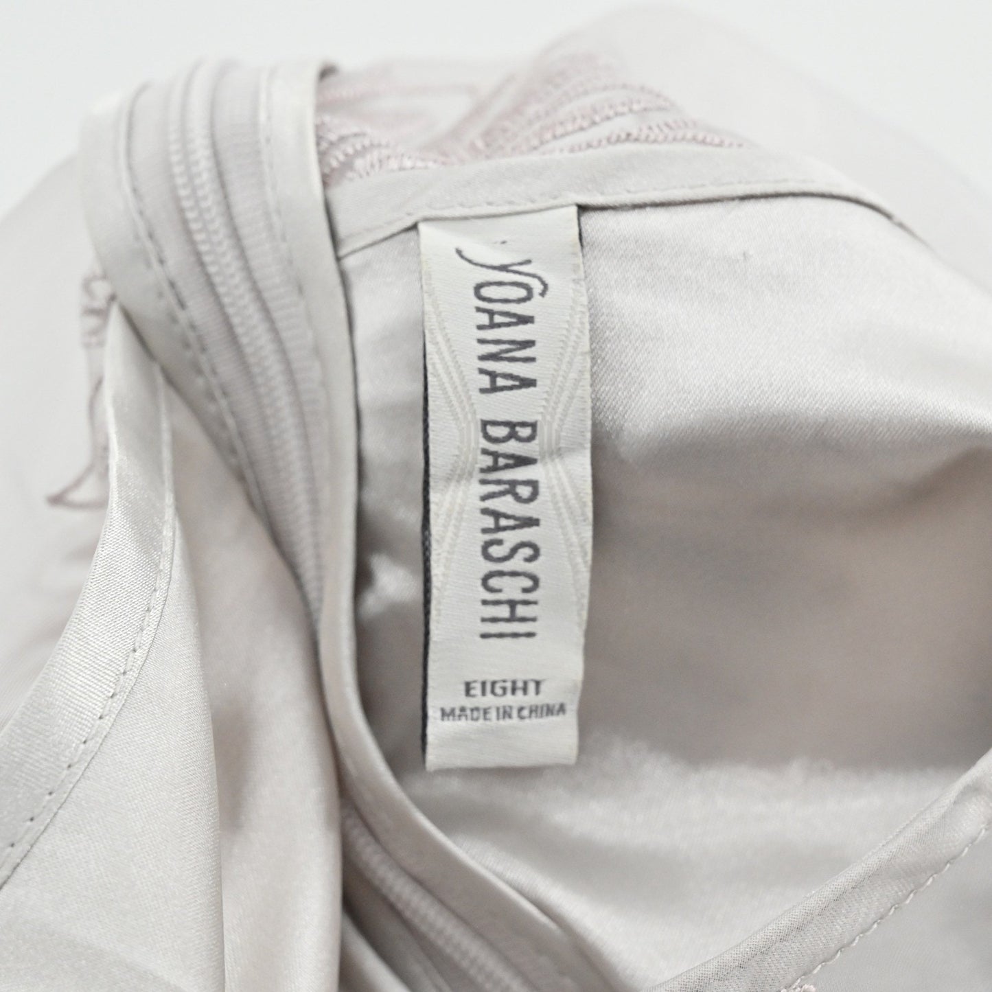 Yoana Baraschi Cocktail Dress Size 8 Gray Sheer Overlay Floral Embroidered