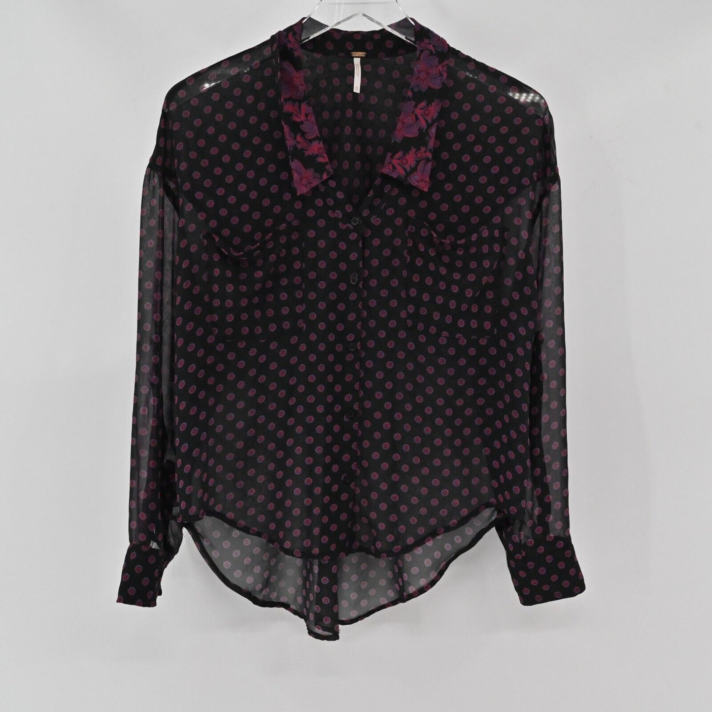 FREE PEOPLE Top Womens Size XS Easy Rider Button Down Blouse Black Combo Floral
