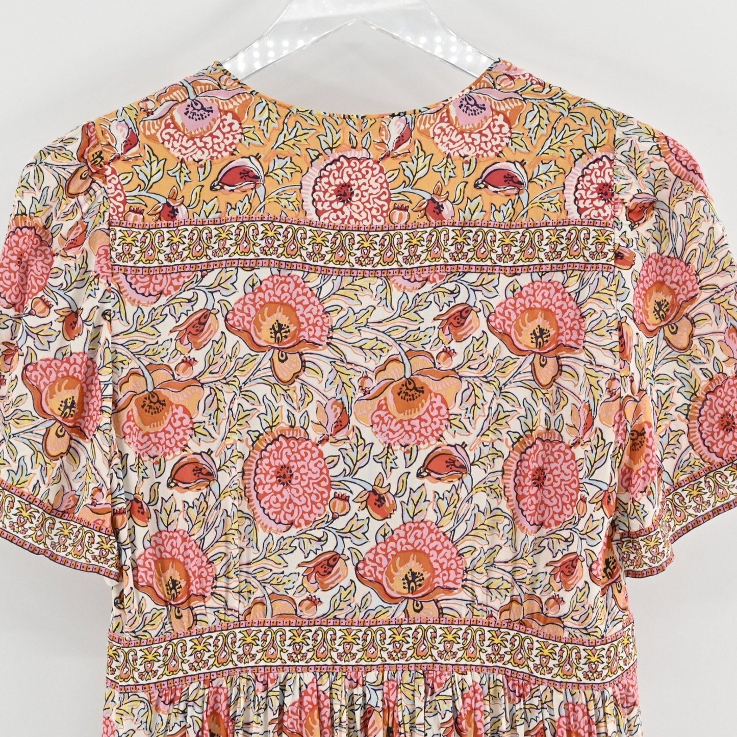 BASH Valia Dress Sz S Ocre Floral Bohemian Feminine Whimsical Romantic Ethereal