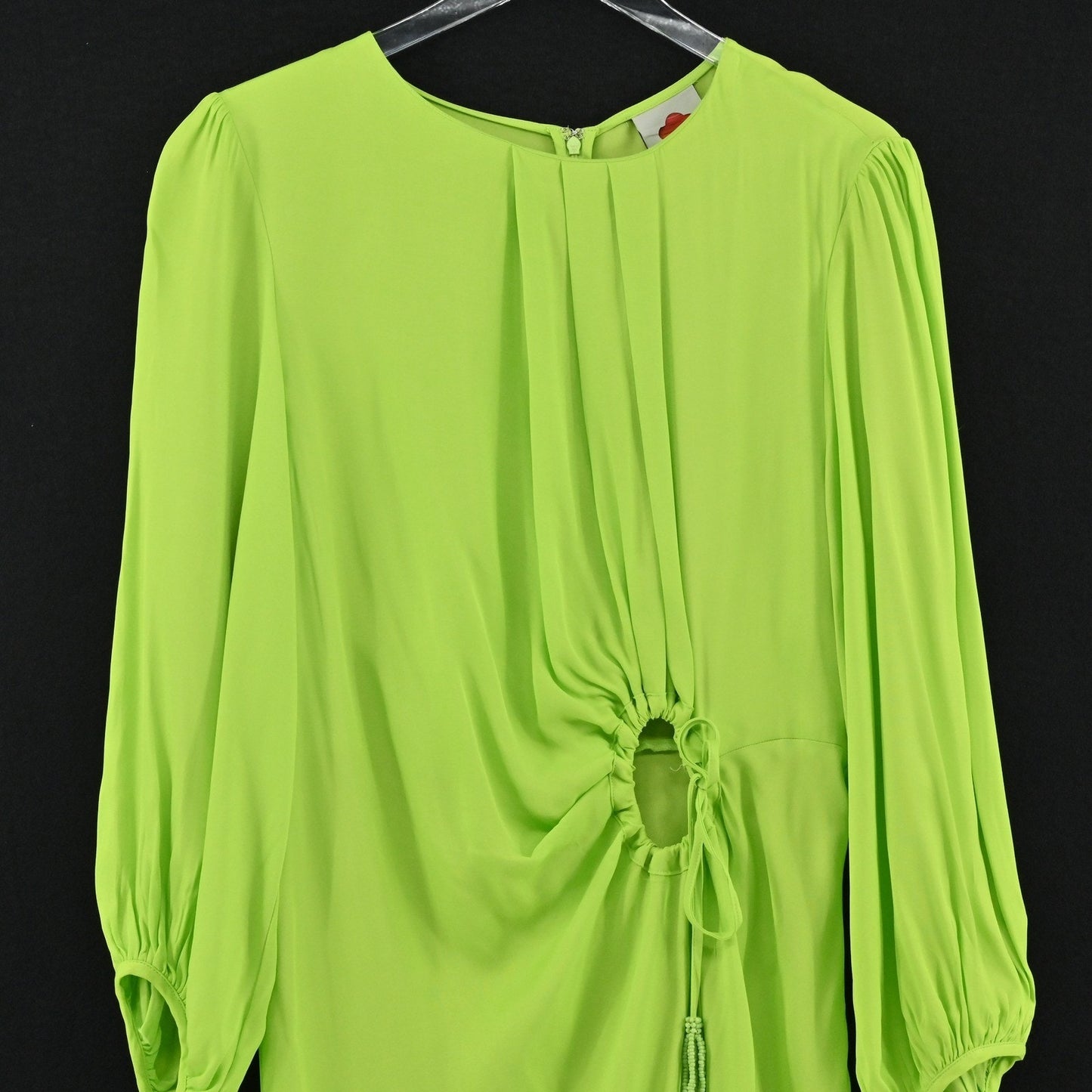 FARM Rio Lime Green Midi Dress Size 1X Cut Out Detail Long Sleeve Dopamine Boho