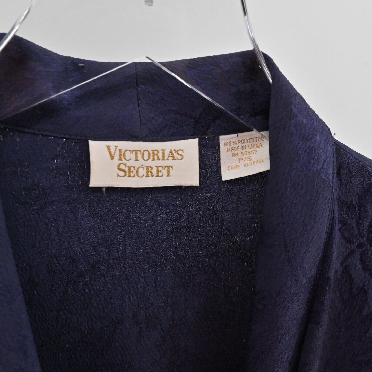 Vtg VICTORIAS SECRET Robe Womens Sz S Gold Label Long Purple Damask Floral Satin