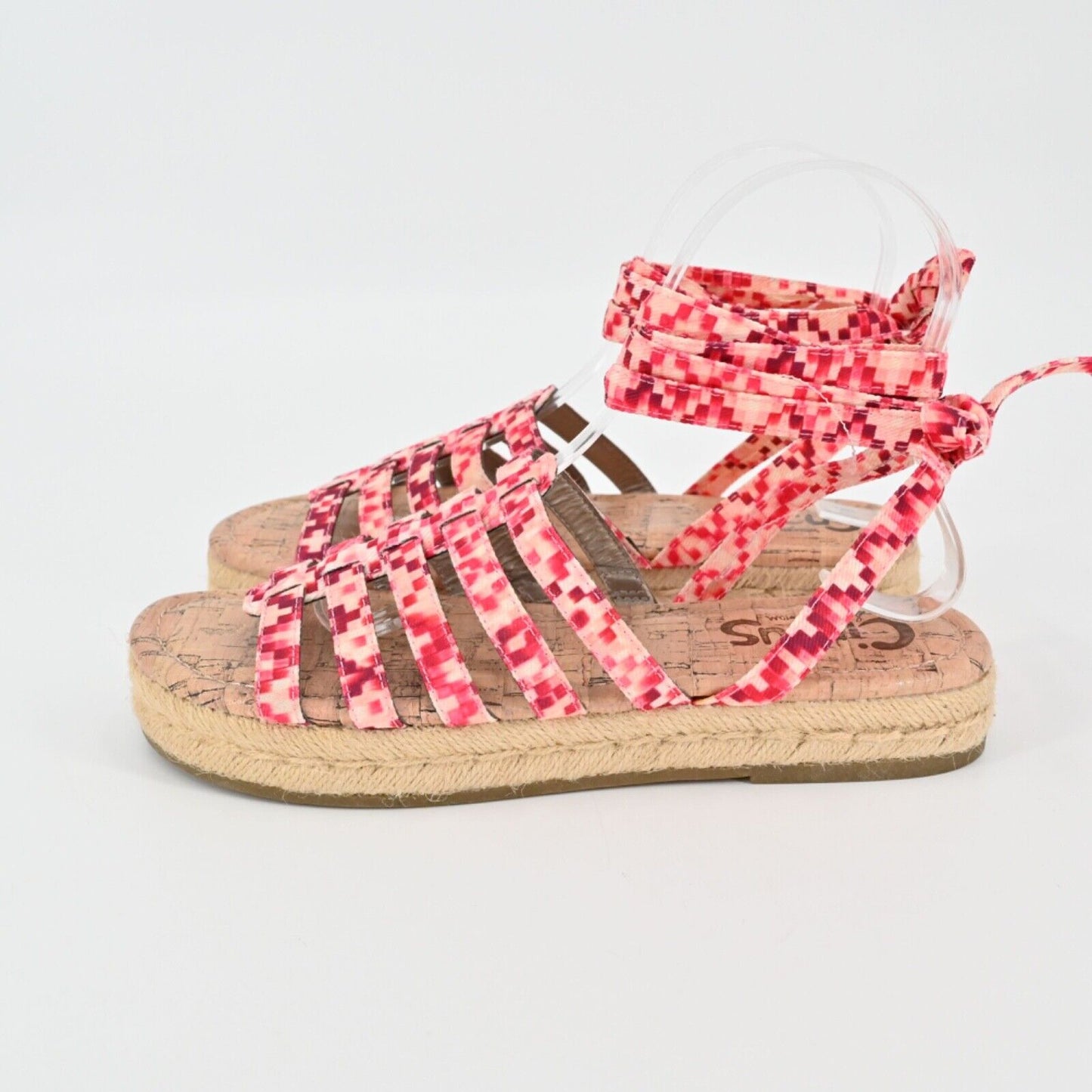 SAM EDELMAN Sandals Womens Size 7.5 CIRCUS Pink Ariel Espadrille Ankle Tie Strap