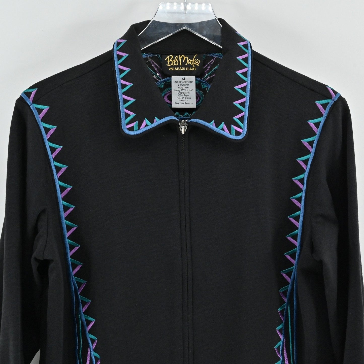 Bob Mackie Womens Embroidered Jacket Size M Black Zip Up Western Wearable Art