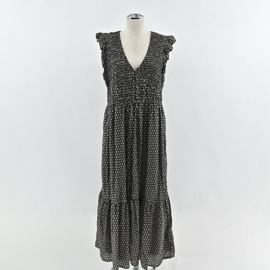 Anthropologie Peregrine Midi Dress Womens Size XL Neutral Motif Smocked Tiered