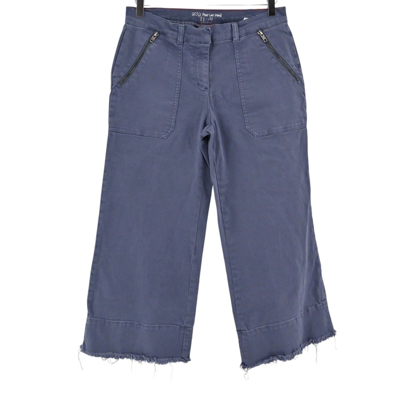 PEACE LOVE WORLD Jeans Womens Sz 8 Cropped Wide Leg Twill Blue Denim Zip Pockets