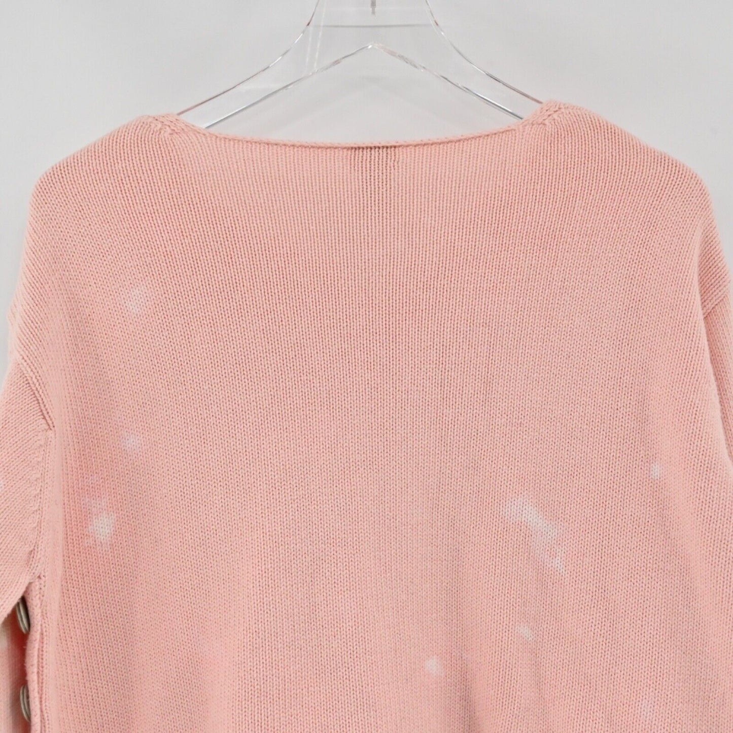 J JILL Sweater Womens Sz XSP Pink Bleach Splatter 100% Cotton VNeck Side Button