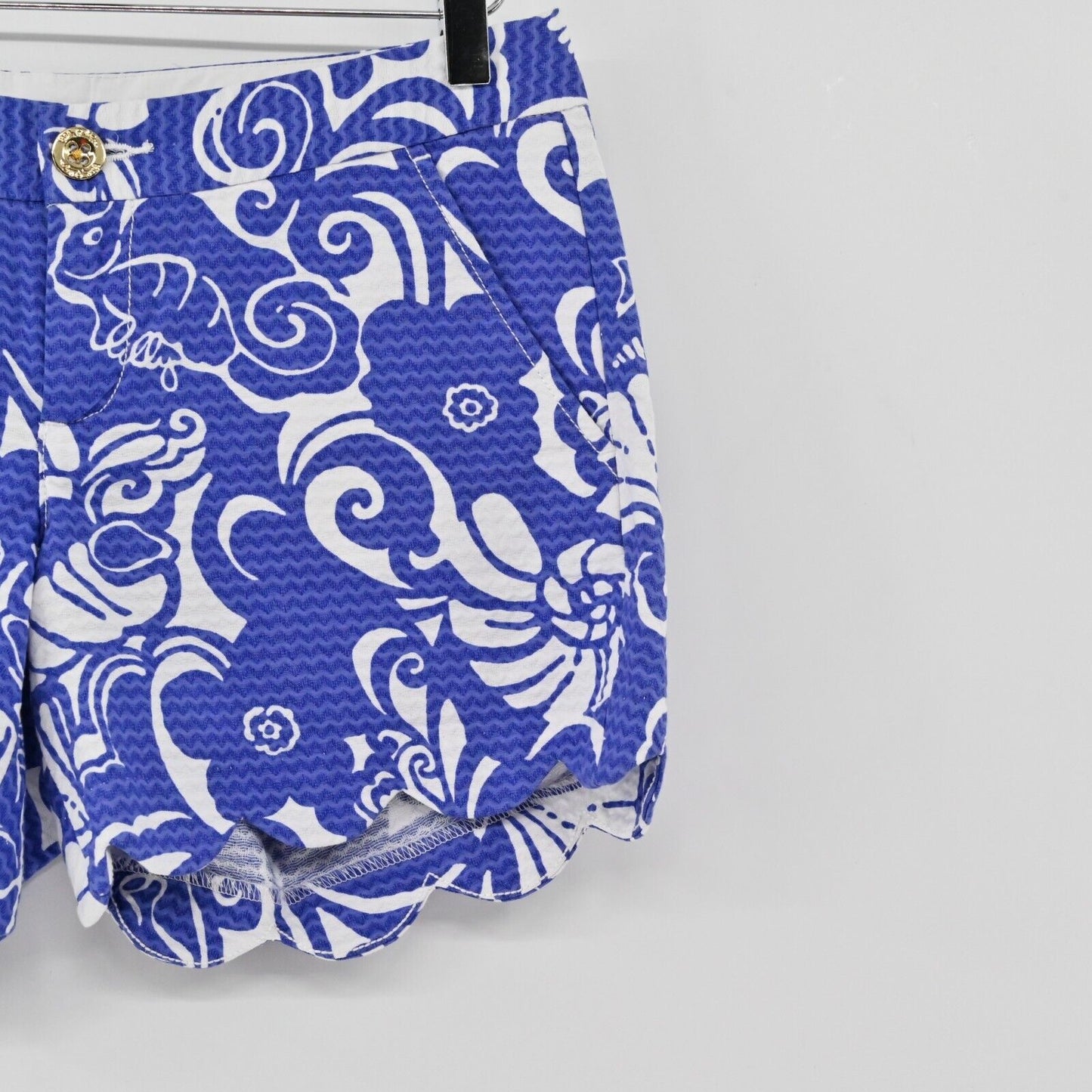 LILLY PULITZER Shorts Womens Sz 2 Buttercup 5" Spectrum Blue Tide Pool Scalloped