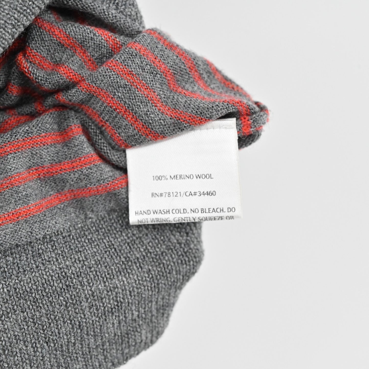 Eileen Fisher Womens Merino Wool Sweater Small Gray Red Striped Hoodie Pullover