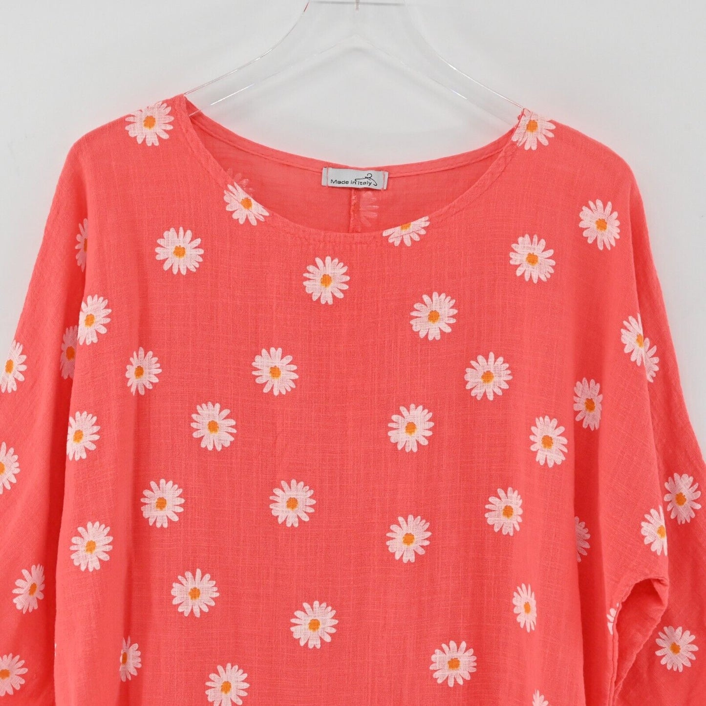 Italian Made Top Womens Size XXL Linen Daisy Flower Print Woven Relaxed Fit Fur