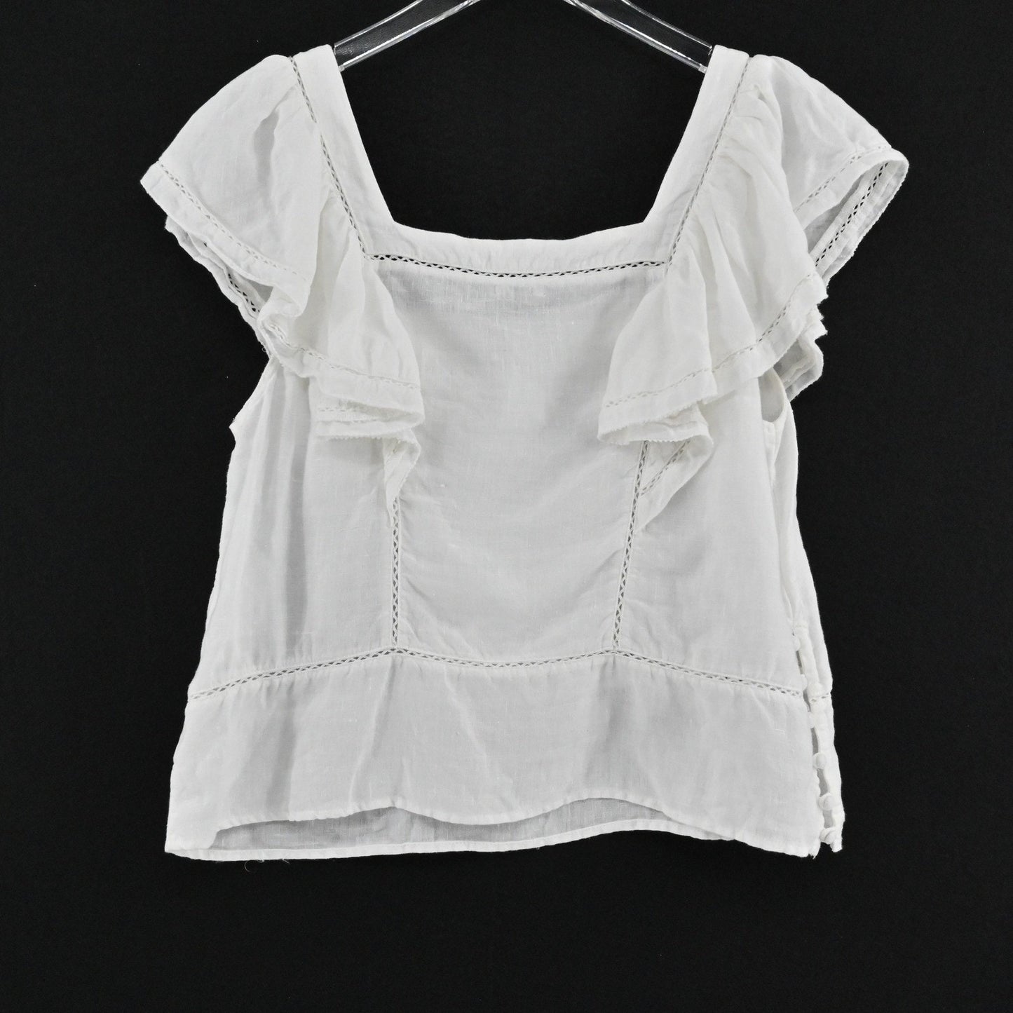 Faherty Womens Mariposa Linen Top Size M Eyelet White Ruffle Square Neck Boho