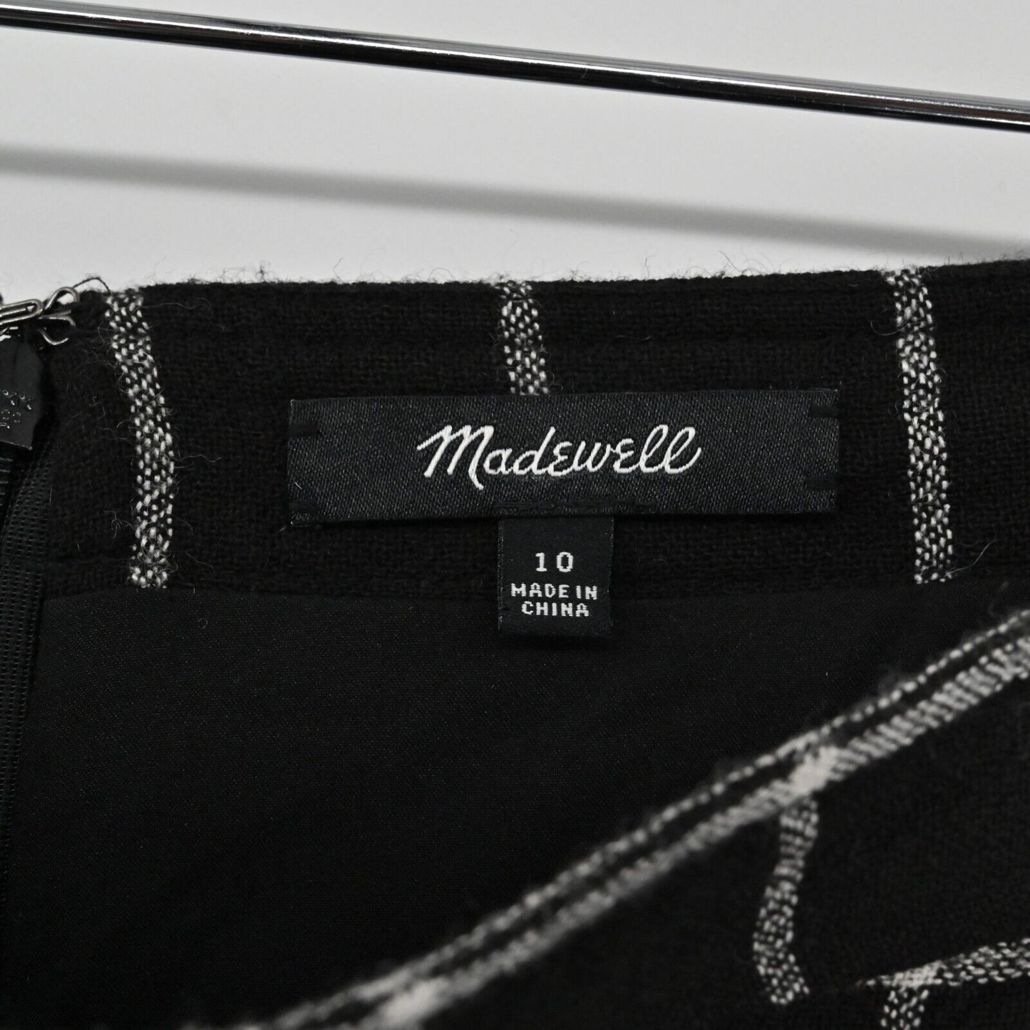 MADEWELL Skirt Womens Sz 10 Windowpane Check Ruffle Front Black White Wool Blend