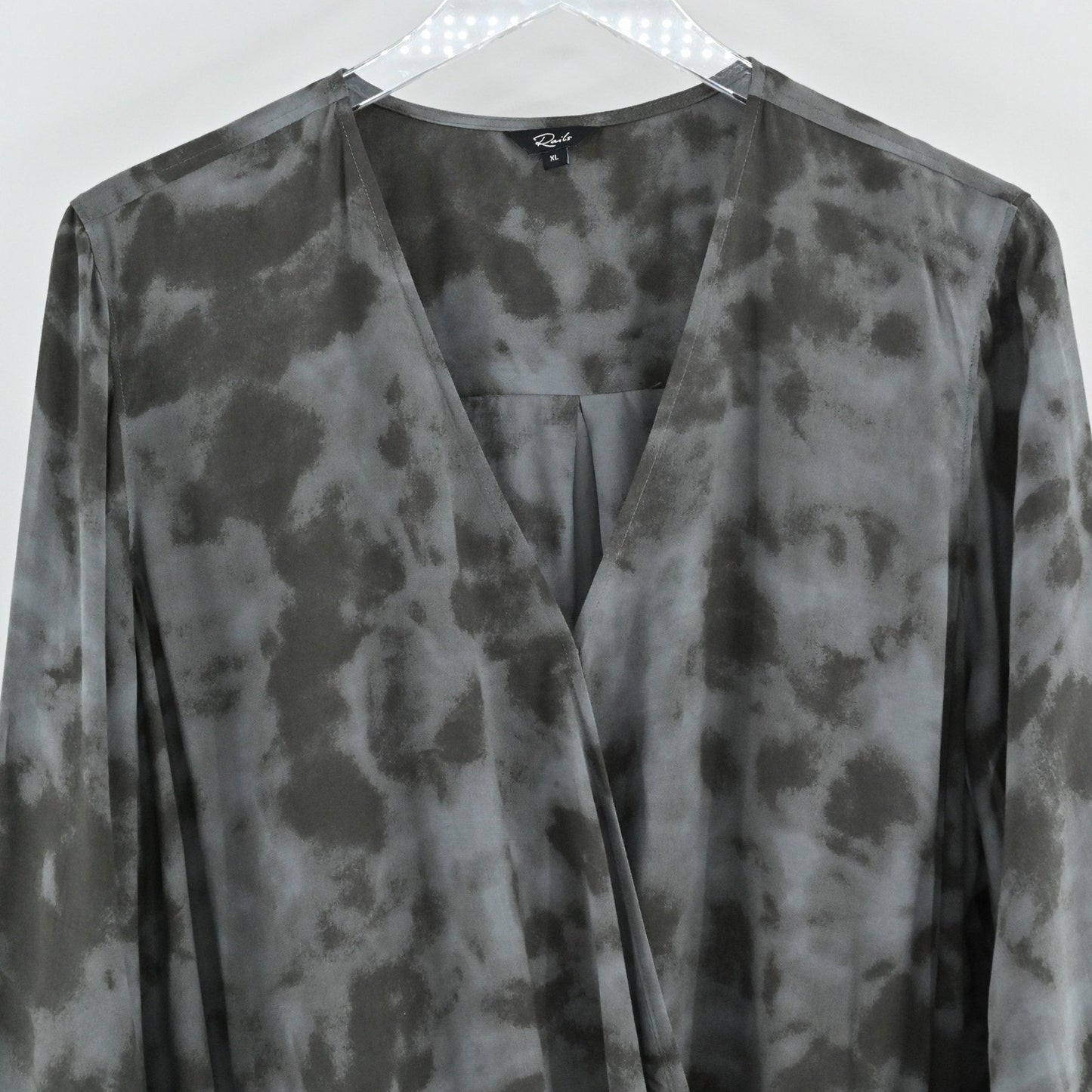 Rails Womens Hillary Crossover Top Size XL Gray Tie Dye Long Sleeve Faux Wrap