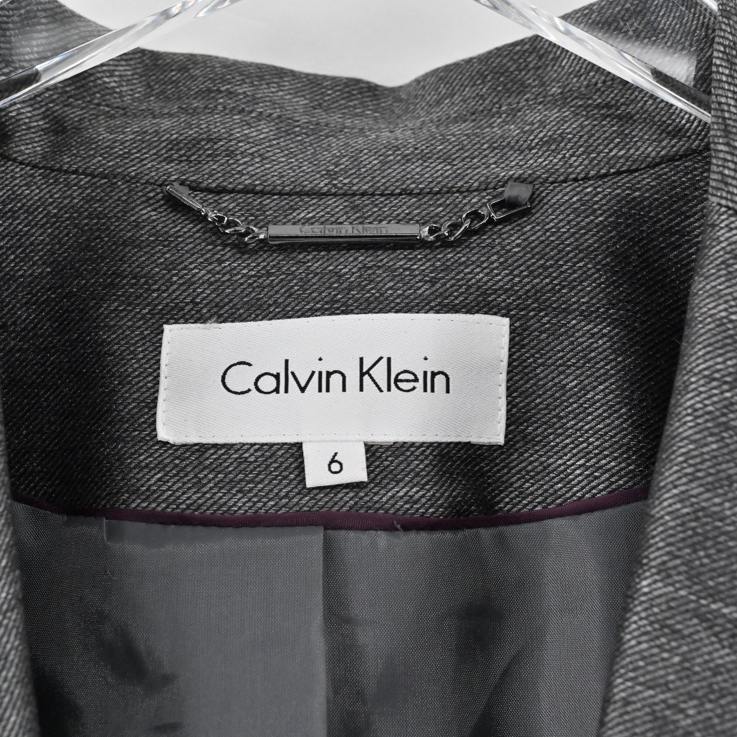 Calvin Klein Womens Twill Blazer Sz 6 Gray Pockets Minimalist Office Career Chic