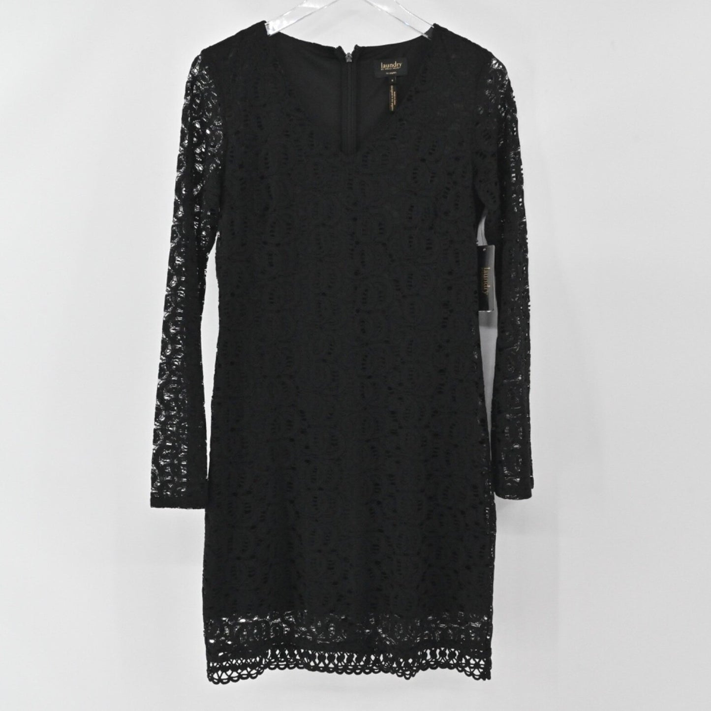 LAUNDRY by SHELLI SEGAL Dress Size 4 Black Lace Dark Romantic Sheer Long Sleeve