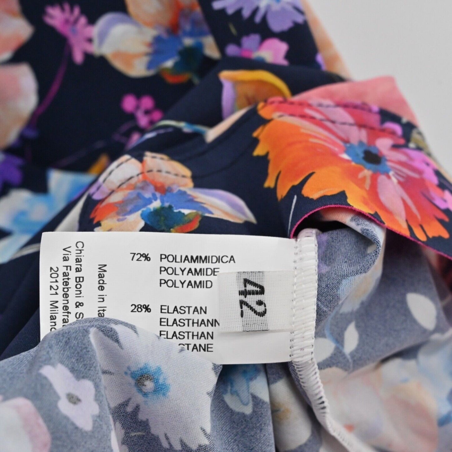 CHIARA BONI Top Womens Size M Navy Blue Floral Dolman Short Sleeve Preppy Boho