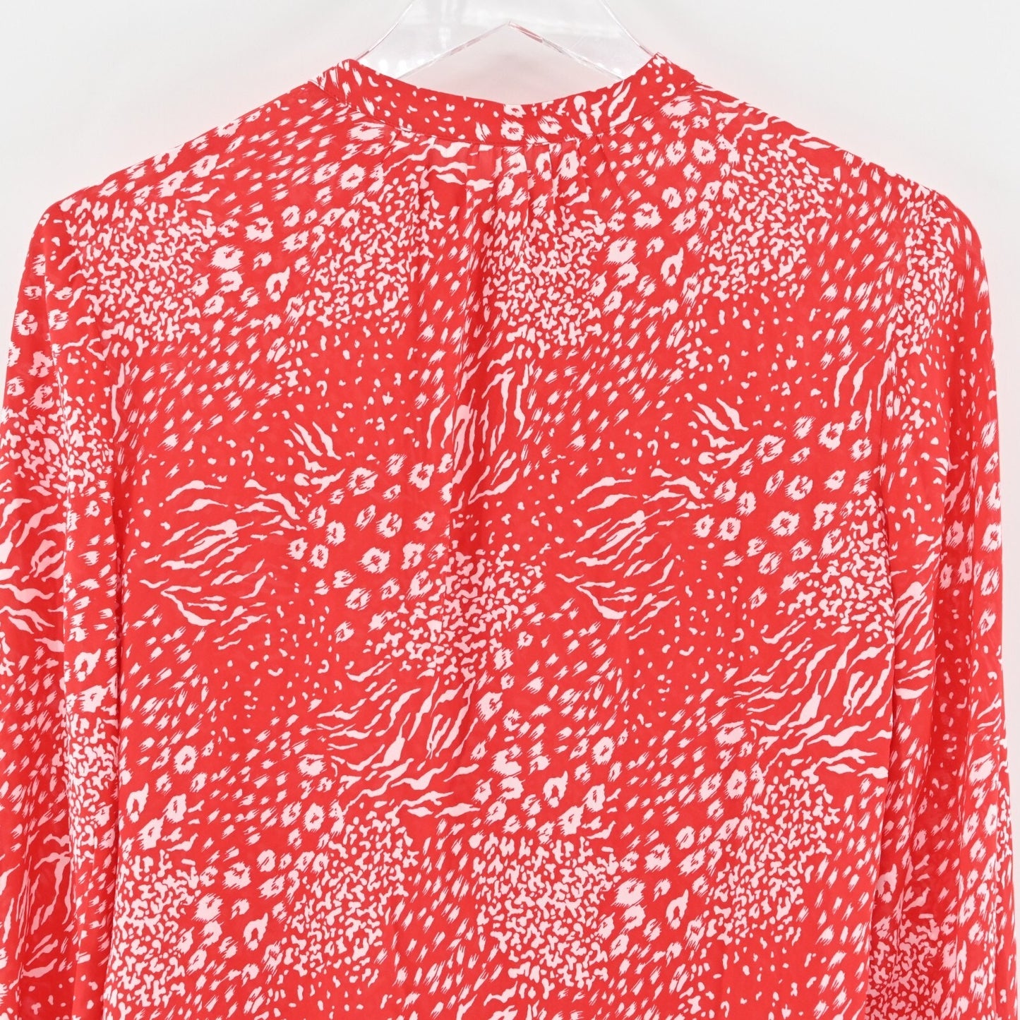 JOIE Top Womens Size L Tariana Viscose Leopard Print Blouse Cherry Red White