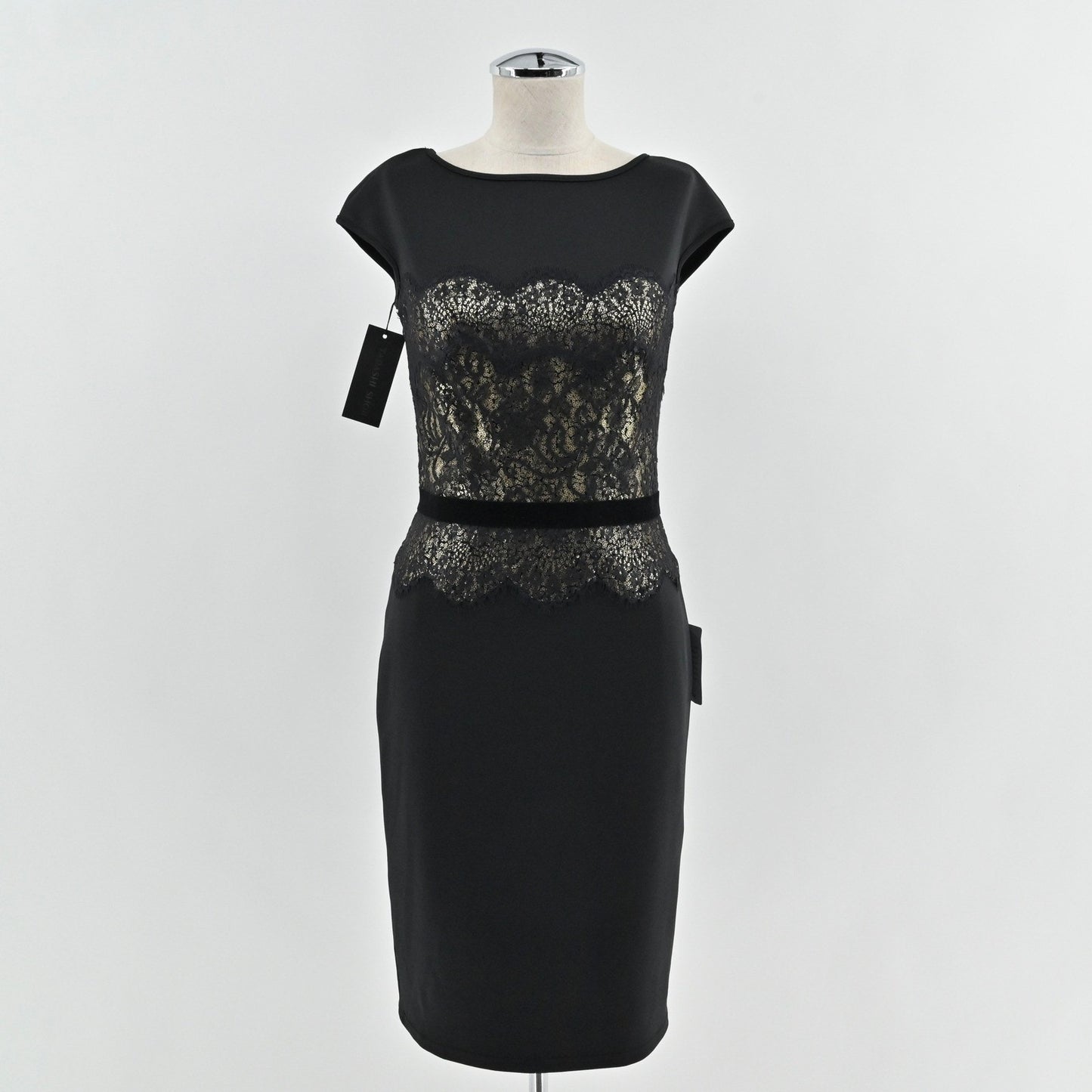 Tadashi Shoji Lace Dress Size 2 Black Gold Romantic Career Elegant Cocktail Glam