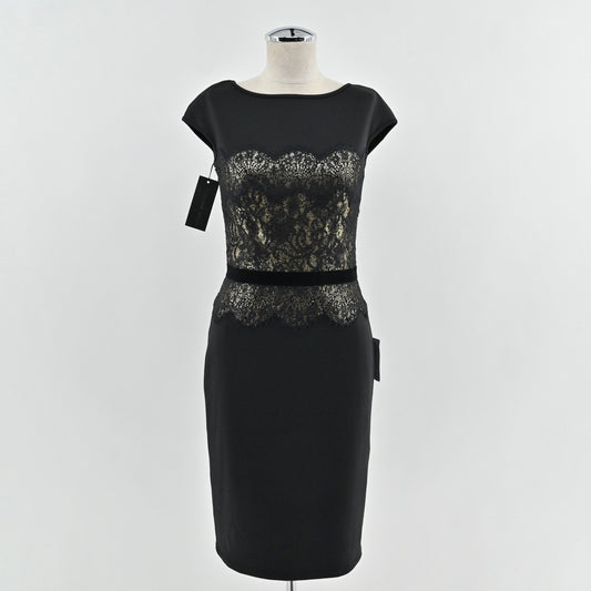 Tadashi Shoji Lace Dress Size 2 Black Gold Romantic Career Elegant Cocktail Glam