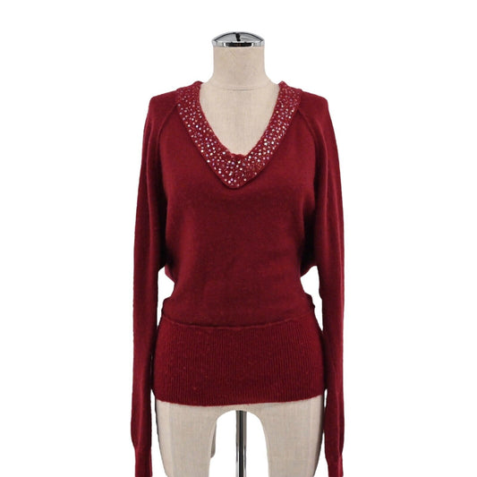 FREE PEOPLE Sweater Womens Size M Get On The Glitz Wool VNeck Sequin Burgundy