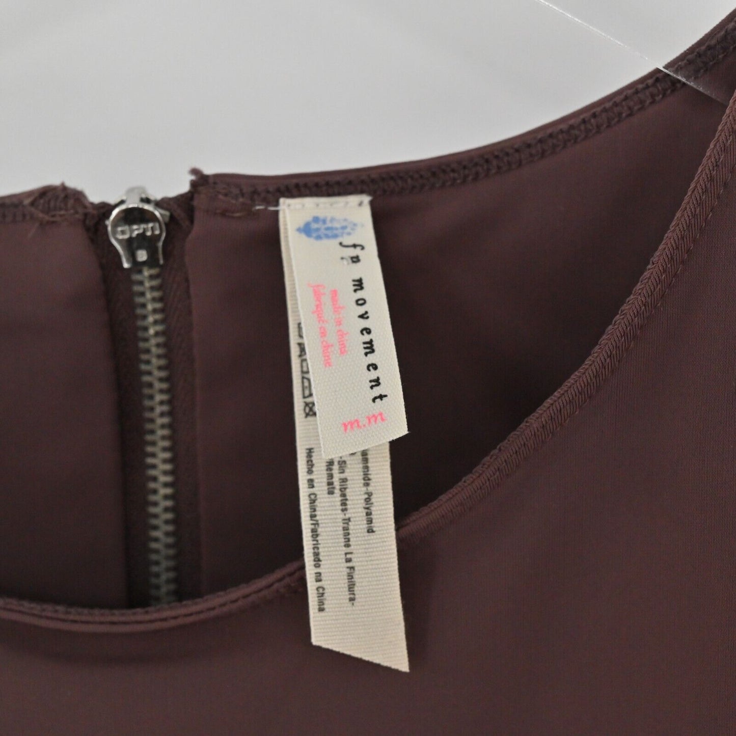 FREE PEOPLE Bodysuit Womens Size M Maroon Cutout Side Round Neck Movement Zip