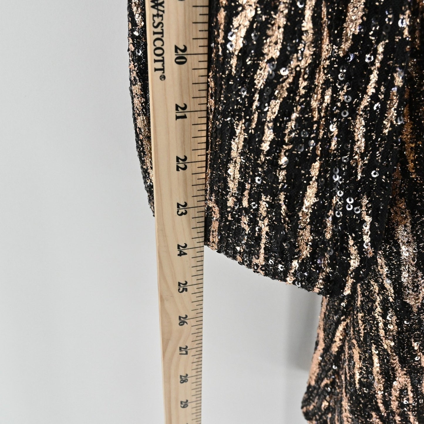 Betsy Adam Sequin Dress Size 8P Black Gold Bell Sleeve Mod Twee Retro Cocktail