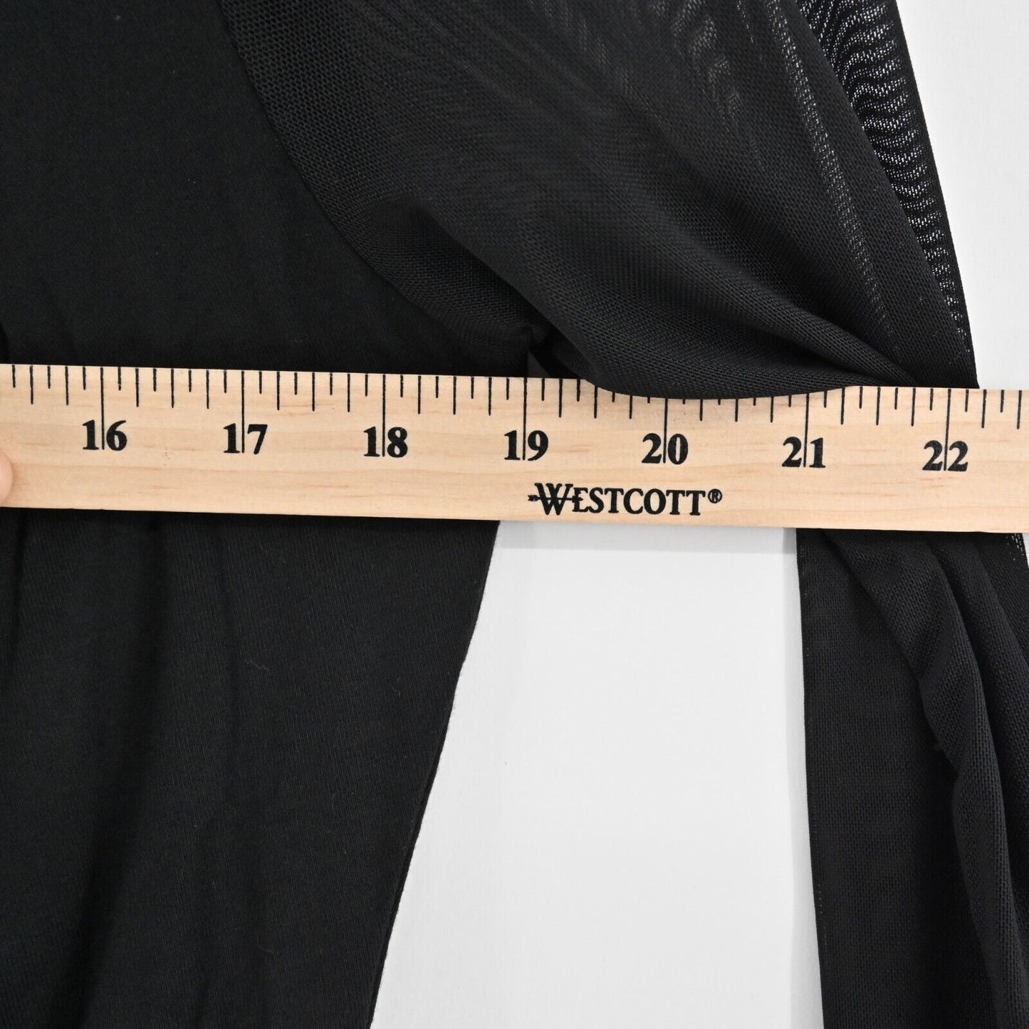 BOSTON PROPER Top Womens Size M Ruched Black Sheer Sleeve Mock Neck Stretch