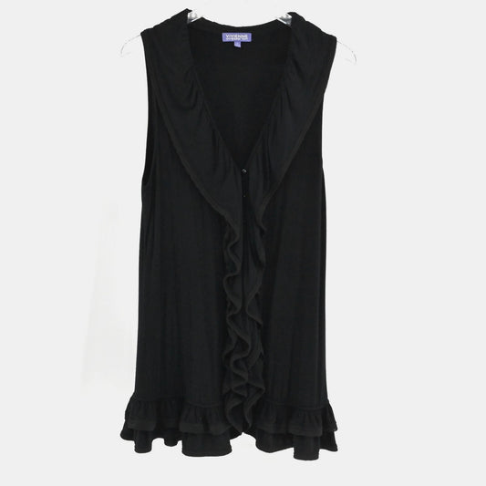 VIVIENNE TAM Womens Black Ruffle Top Size XL Blouse Sleeveless Button Front