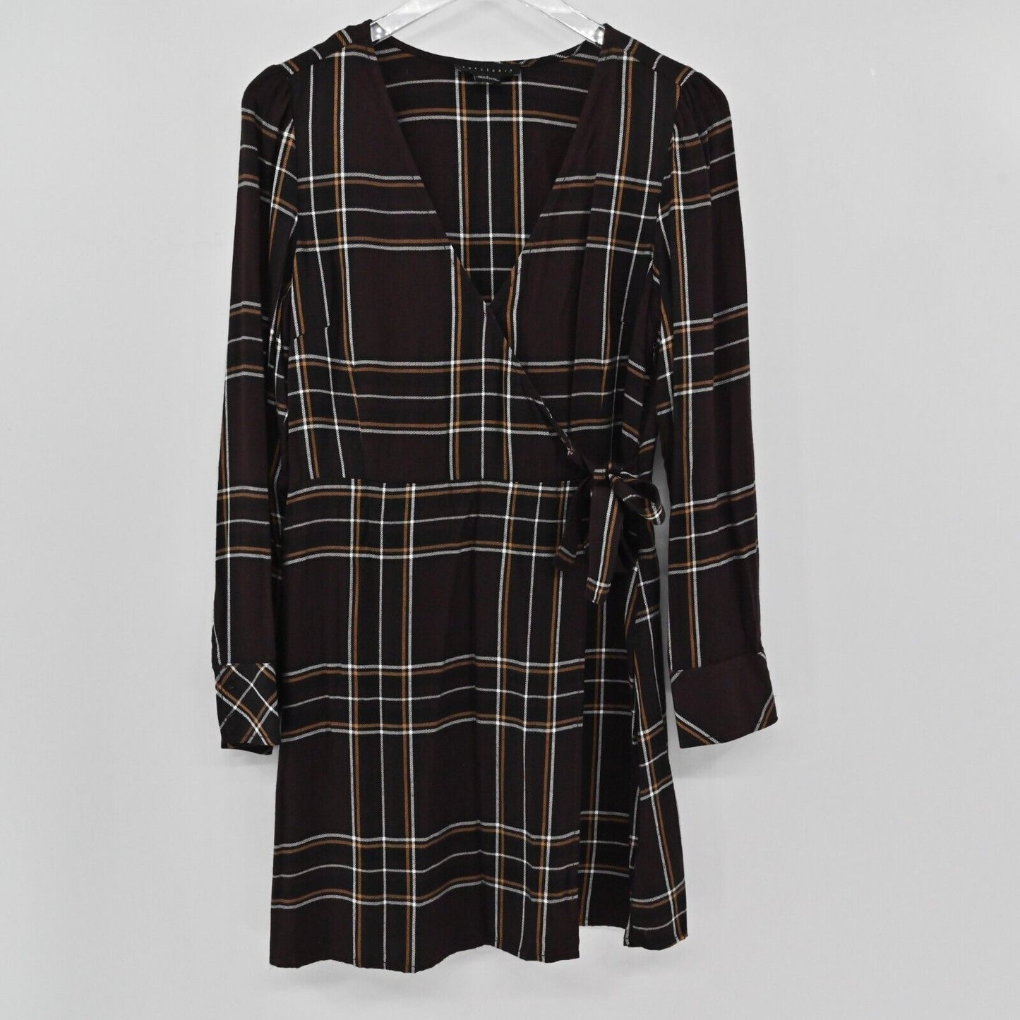 SANCTUARY Dress Womens Size 6 Upbeat Plaid Print Faux Wrap Long Sleeve VNeck