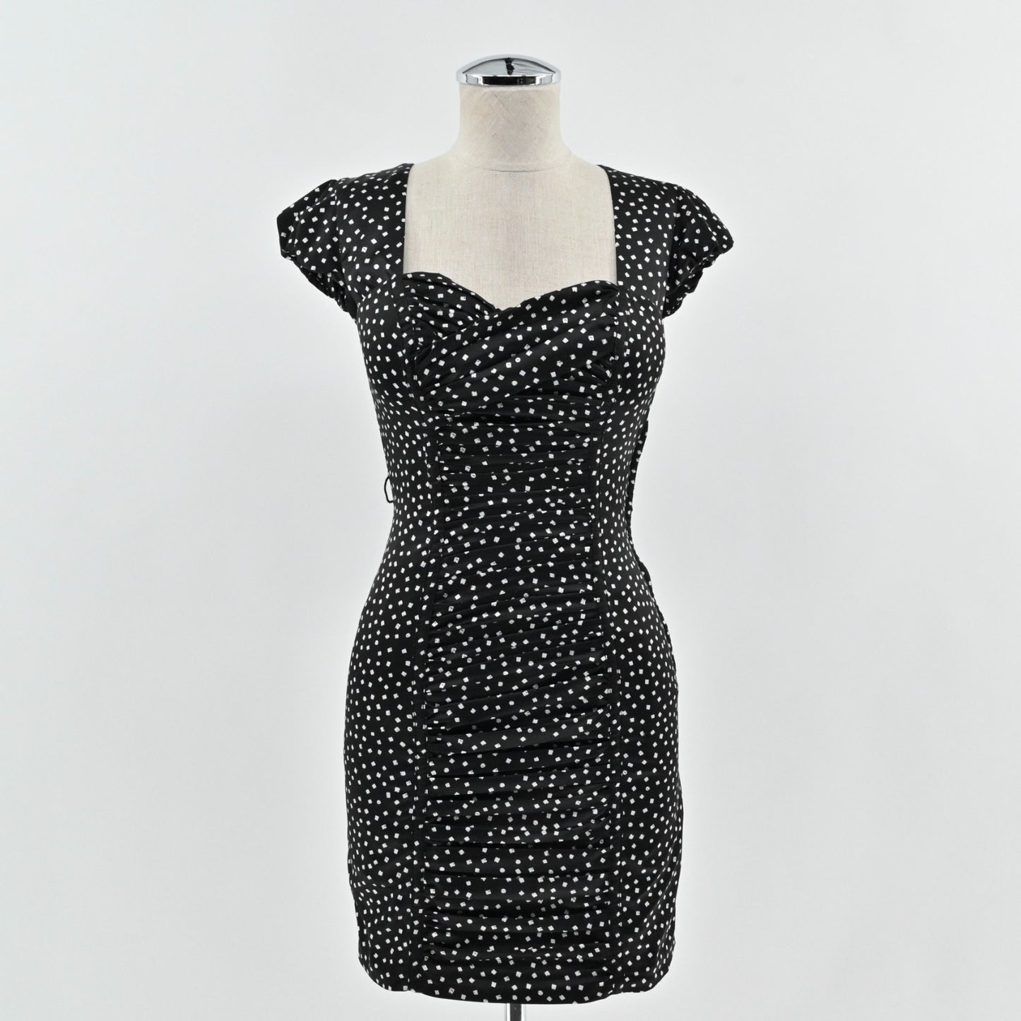 Vtg Y2k Guess Pin Up Dress Size 0 Rockabilly Polka Dot Retro Black White Ruched