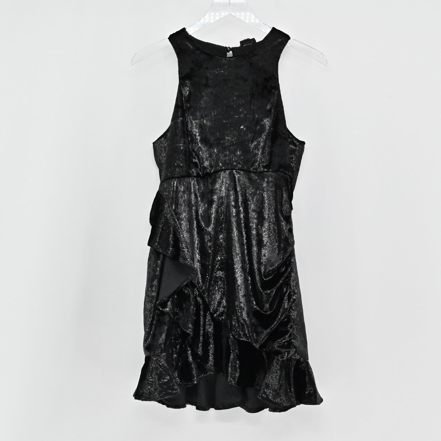NBD Dress Size M Revolve Serenade Black Metallic Mini Ruffle Velvet Shimmer NEW