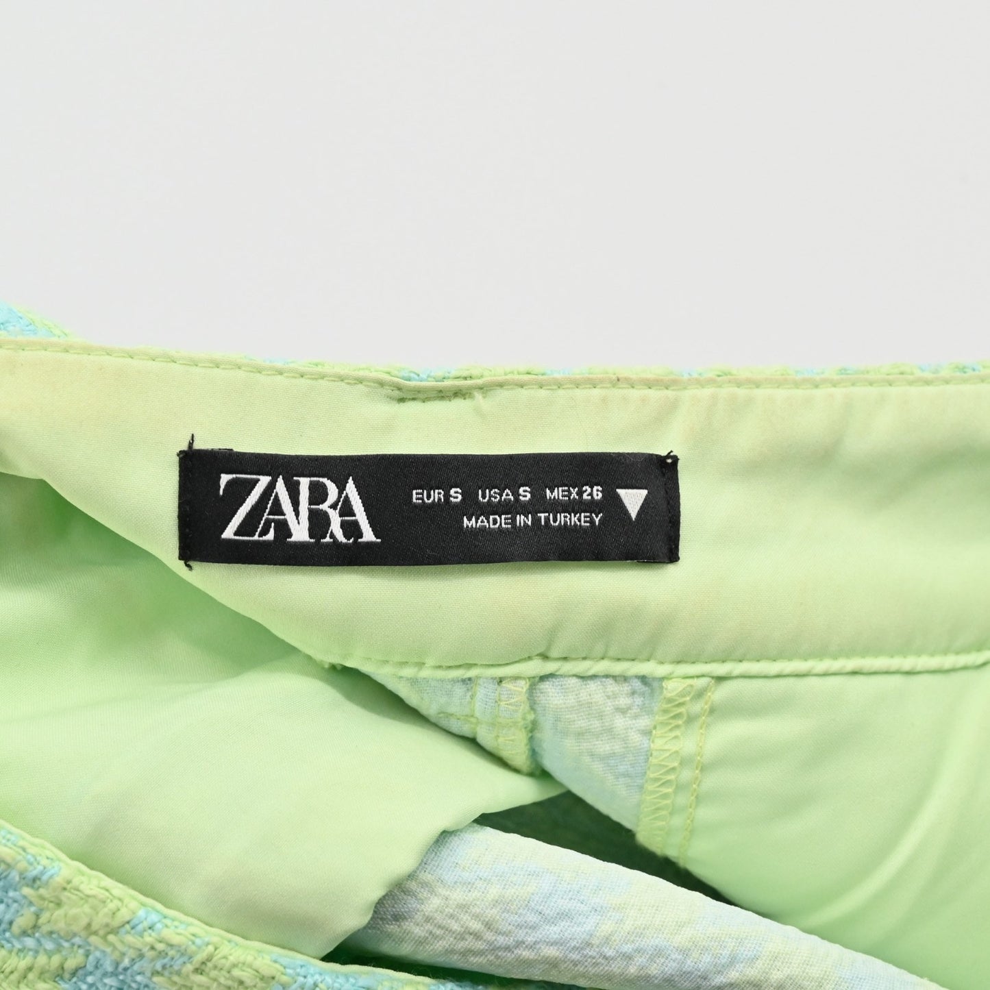 Zara Womens Houndstooth Tweed Frayed Shorts Size S Blue Green High Rise Casual