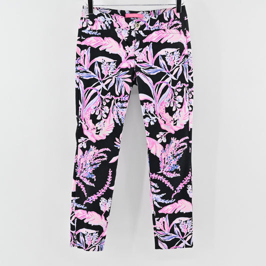 LILLY PULITZER Womens Kelly Pants Size 00 Skinny Ankle Onyx Wild Within Print