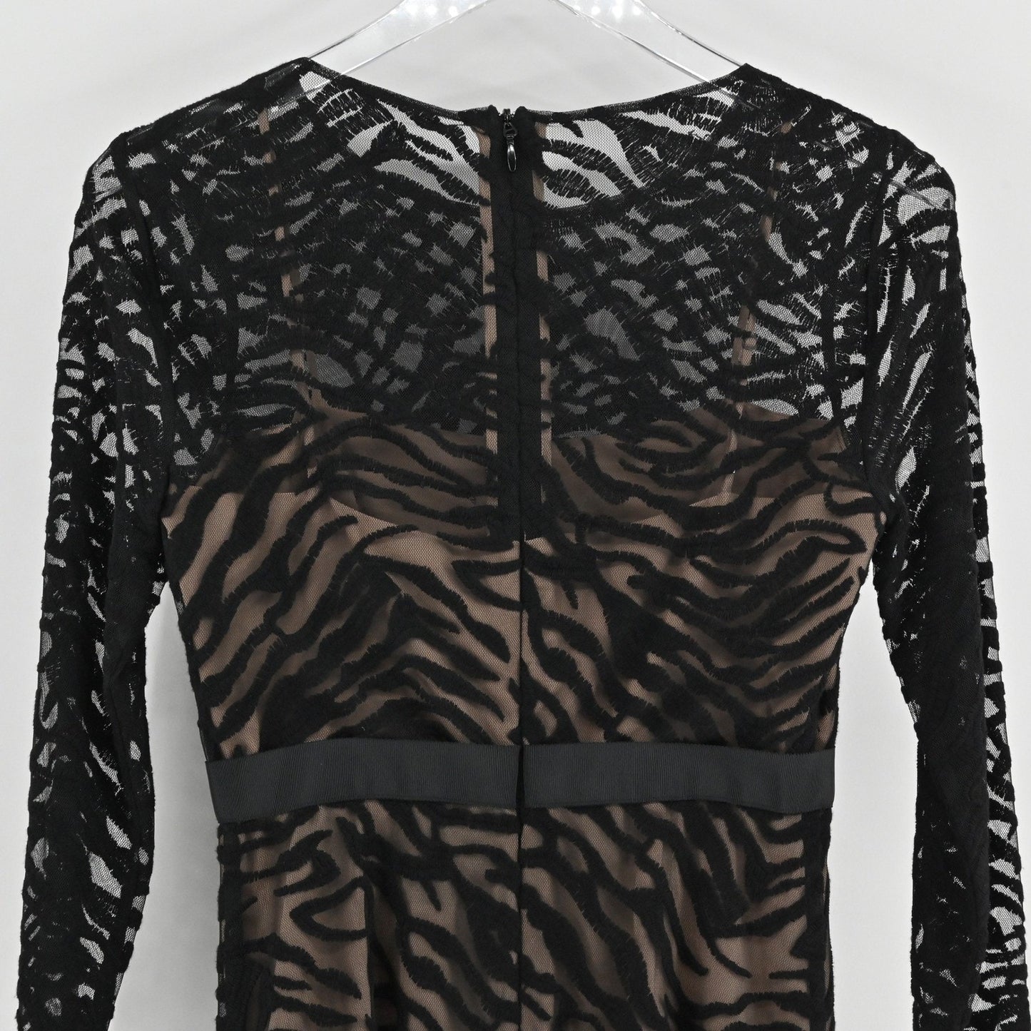 BCBGMAXAZRIA Velvet Burnout Midi Dress Sz 0 Zebra Black Lace Cocktail Whimsical