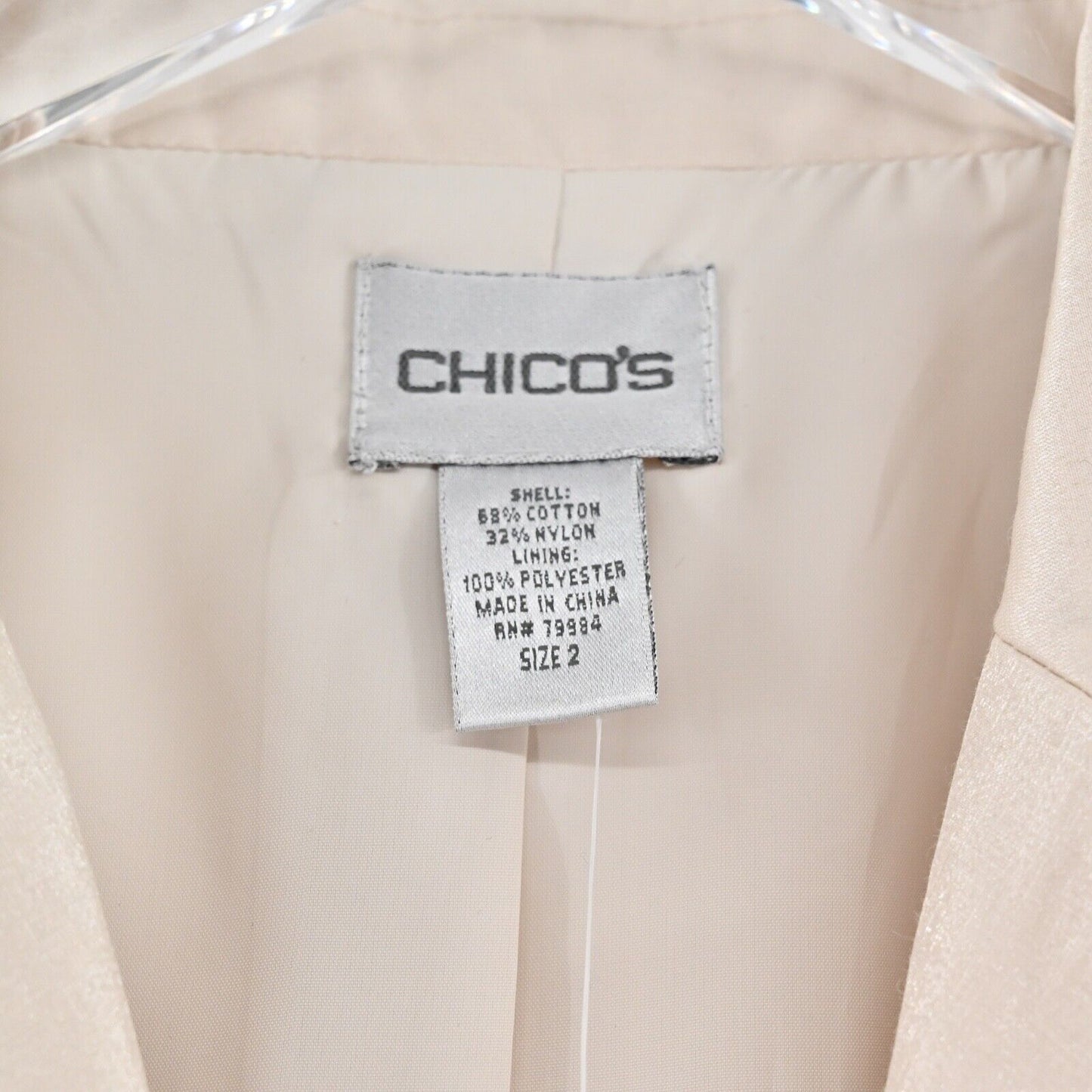 CHICOS Jacket Womens Size L Beige Metallic Cotton Blend Button Front Ailene NEW
