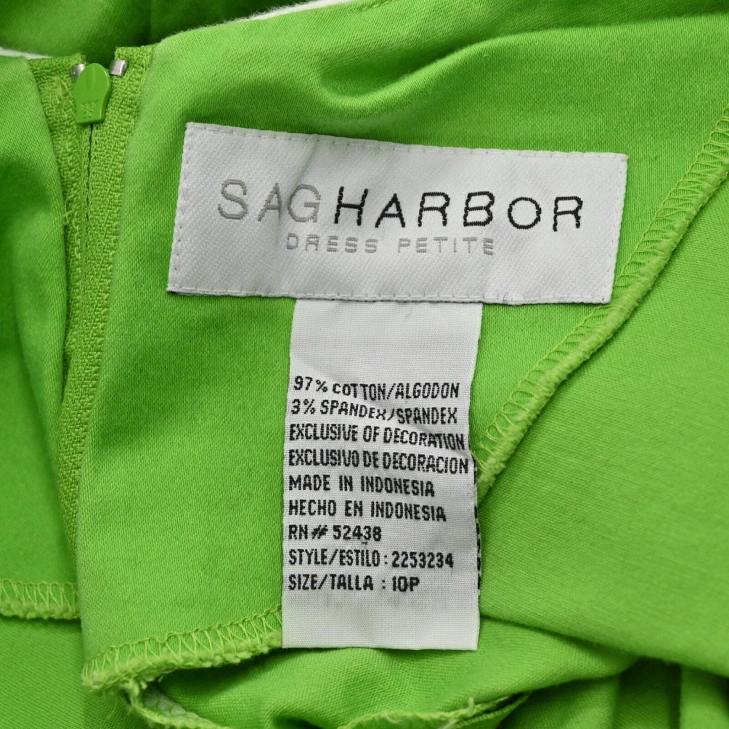 Vtg SAG HARBOR Green Embroidered Dress Size 10P Daisy Cotton Vibrant Bright Boho