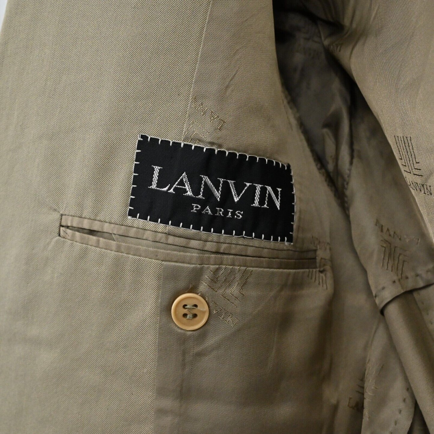 Vtg LANVIN Blazer Mens Size 50 Beige Single Breasted Sports Coat 2 Button Jacket