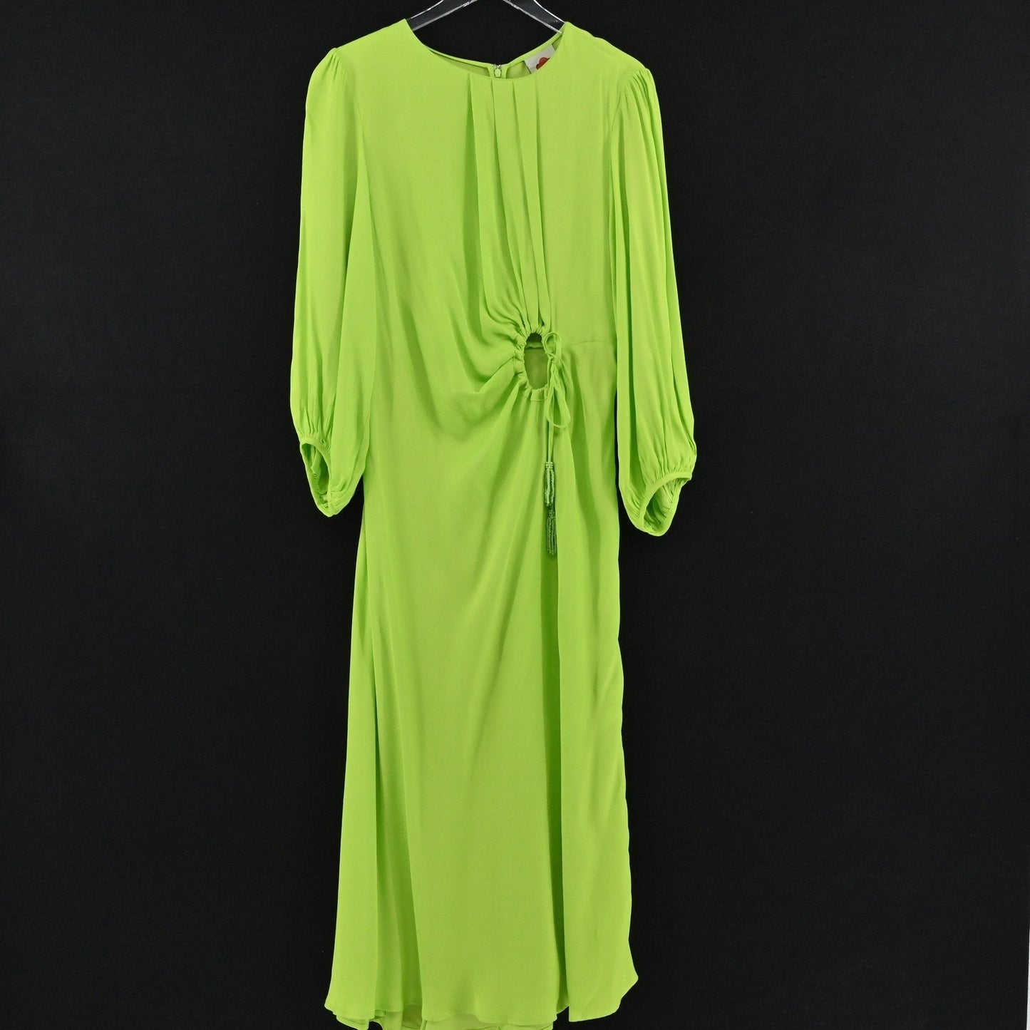 FARM Rio Lime Green Midi Dress Size 1X Cut Out Detail Long Sleeve Dopamine Boho