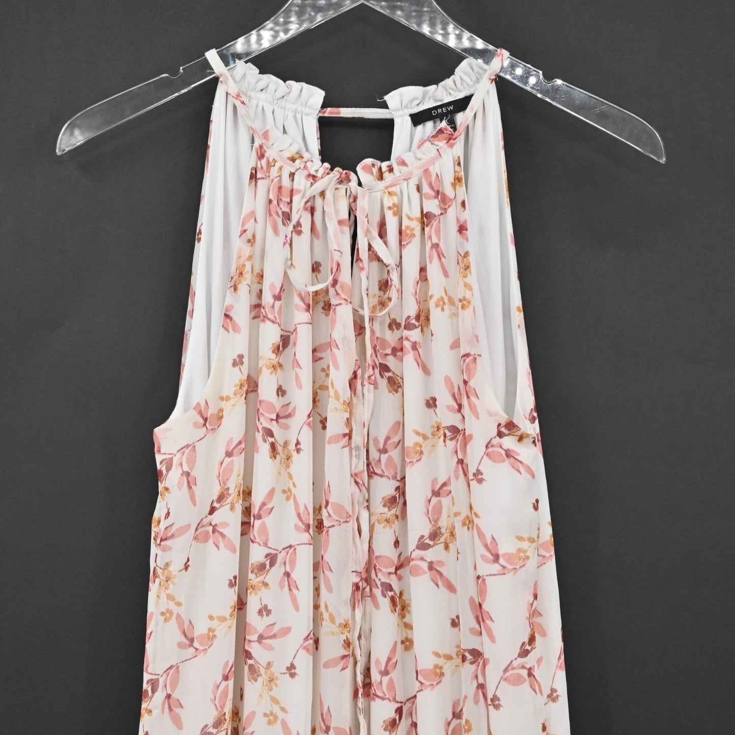 DREW Naomi Maxi Dress Size L Chiffon Halter Floral Print Tiered Sleeveless Boho
