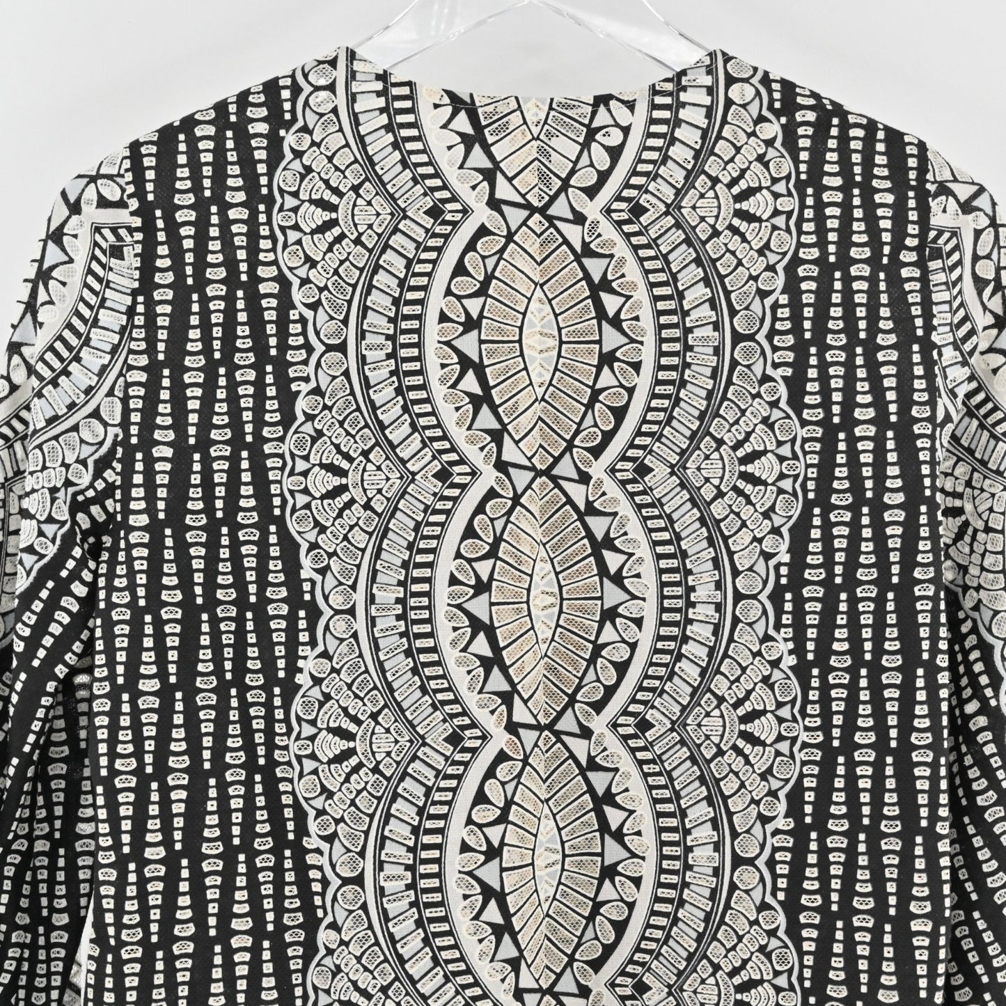 BCBGMaxAzria Womens Kyndal Top Size XS Black Beige Print Long Sleeve Blouse