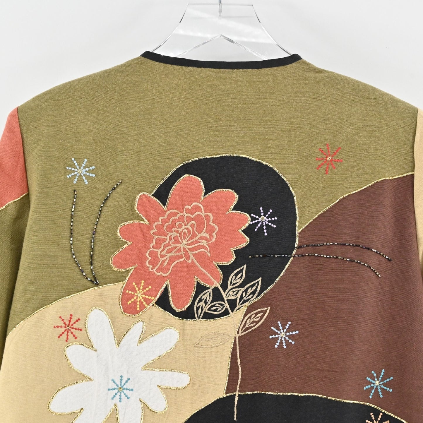 Vtg INDIGO MOON Womens Floral Beaded Jacket Size M Multicolor Boho Art to Wear