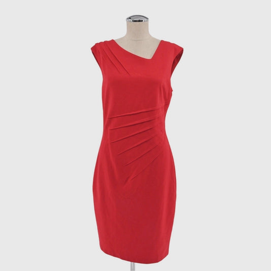Vtg CACHE Dress Size 10 Sheath Red Elegant Ruched Flattering Office Career Chic