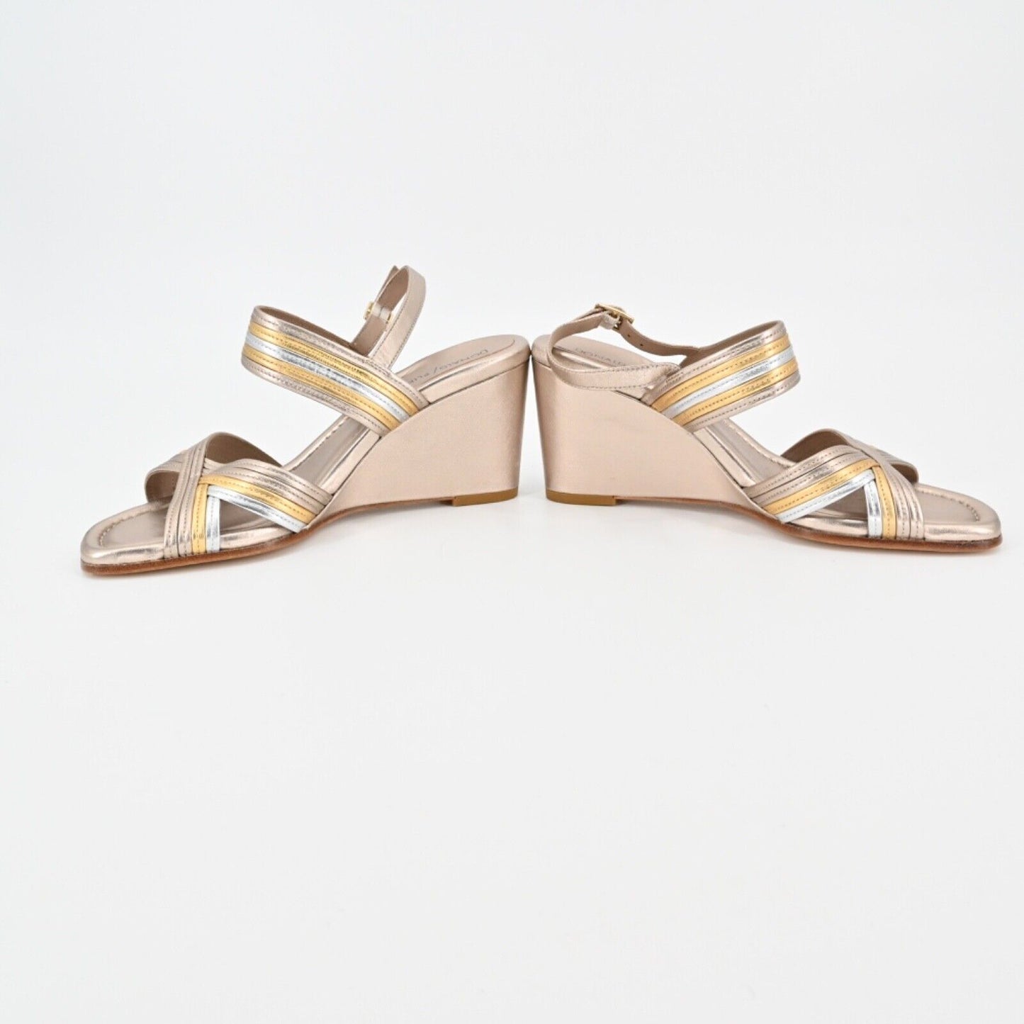DONALD PLINER Sandals Womens Size 8 Mix Metallic Laine Wedge Leather Ankle Strap