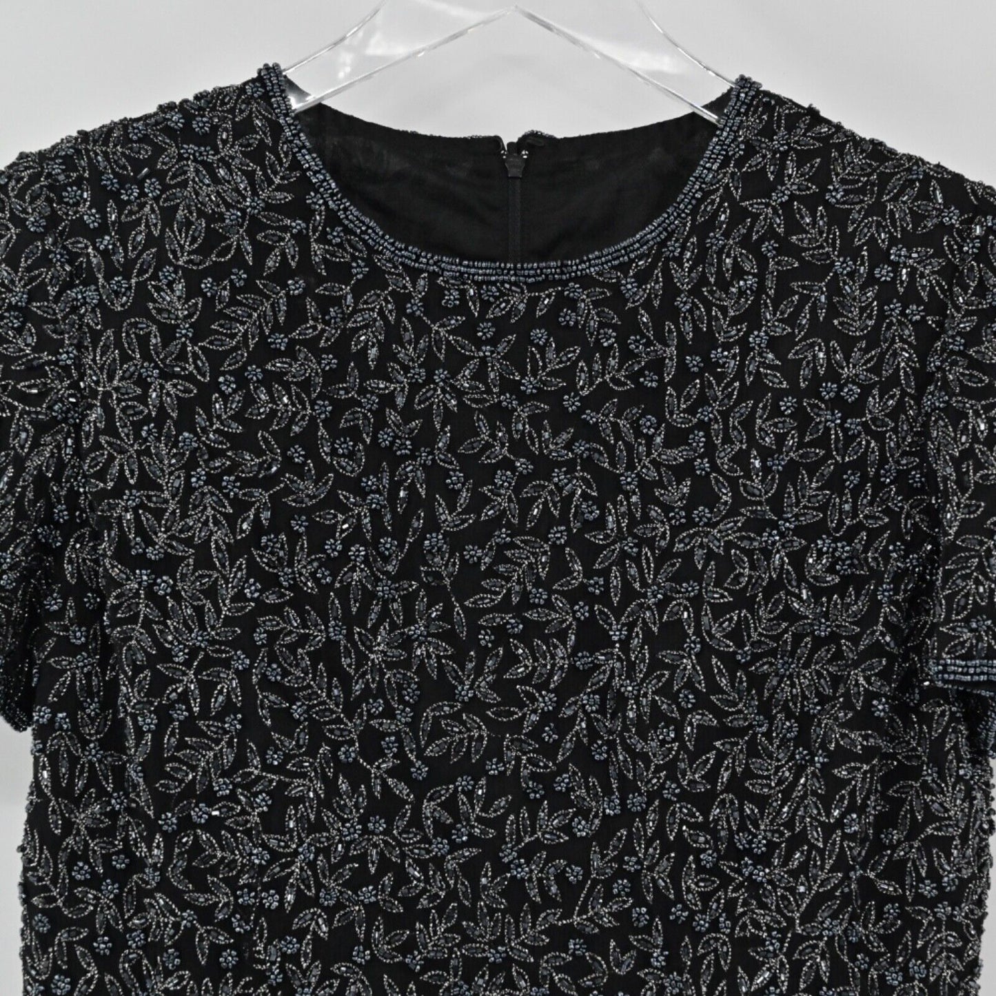 Vtg PAPELL BOUTIQUE EVENING Beaded Top Womens Size M Black Floral Silk Glam 80s