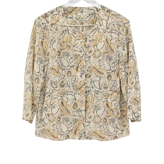 J JILL Jacket Womens Sz M Linen Floral Paisley Neutral Minimalist Lagenlook