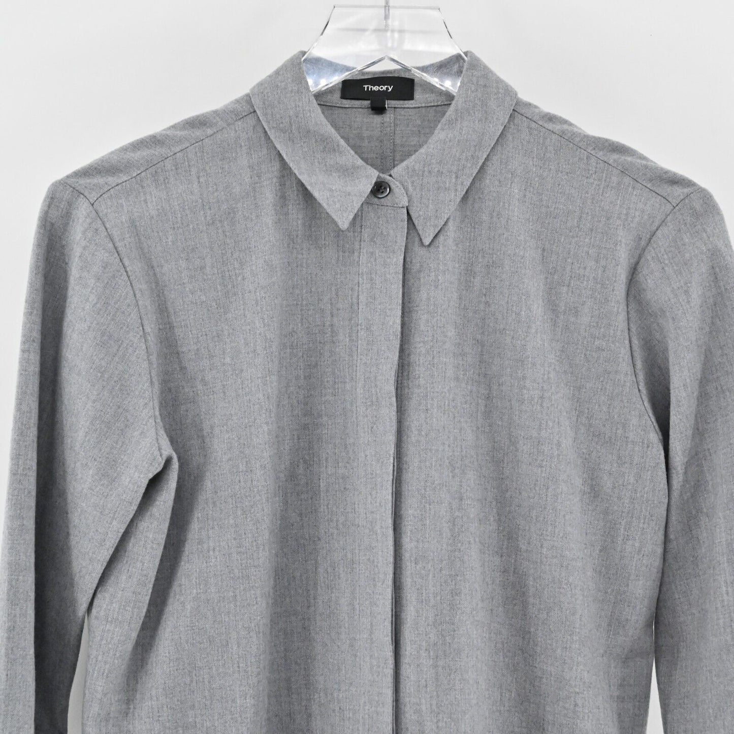 THEORY Top Womens Size P Solid Gray Long Sleeve Hidden Button Front Collar